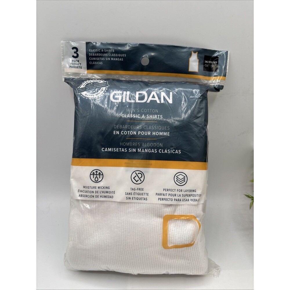 Men Gildan Cotton Ribbed Classic A-Shirts 3XL 3-Pack White Moisture Wicking NEW